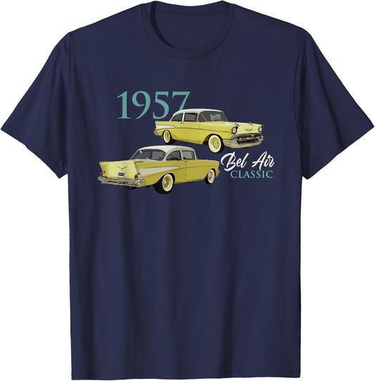Vintage Cars, Classic Cars, 1957 Bel Air, 1950's, Car Art T-Shirt - T-Shirt | Navy
