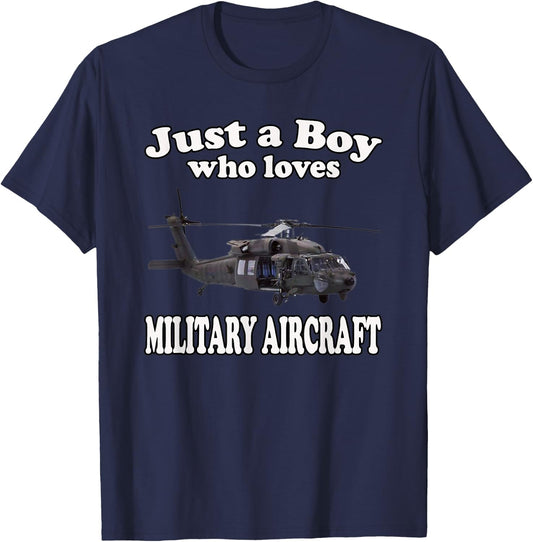 Boy Who Loves UH-60 Black Hawk Helicopter Military Aircraft T-Shirt - T-Shirt | Navy