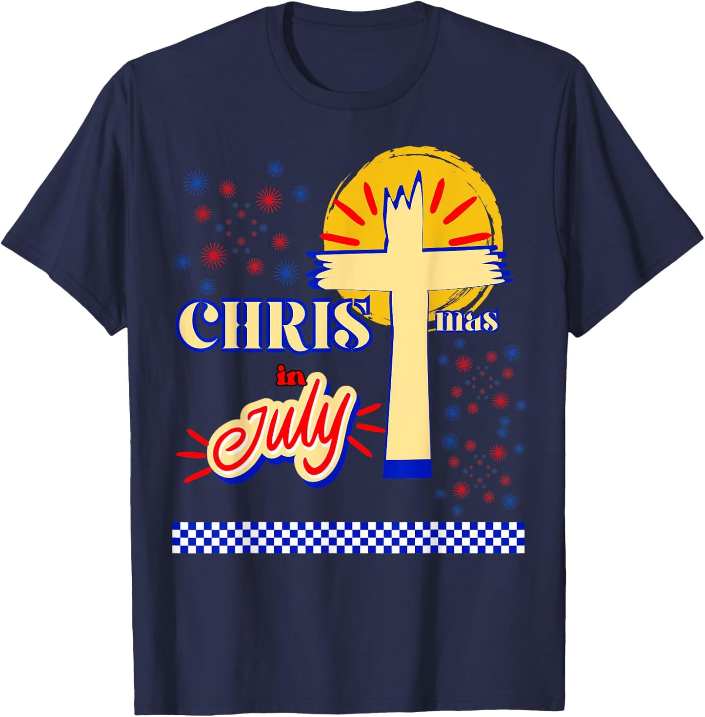 Retro Christmas In July Christian Jesus God Summer Beach BBQ Men Women Kids T-Shirt - T-Shirt | Navy