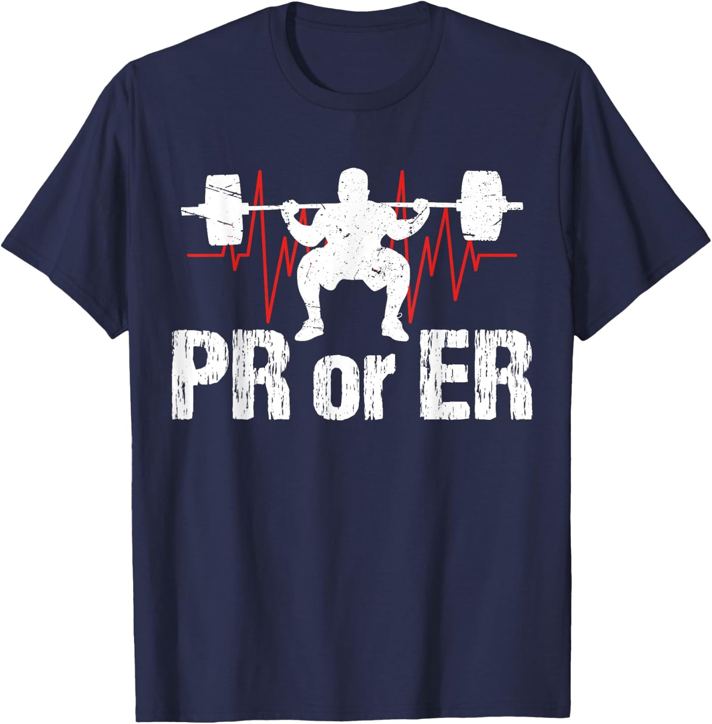 PR Or ER Funny Weightlifting Bodybuilding Apparel Vintage T-Shirt - T-Shirt | Navy