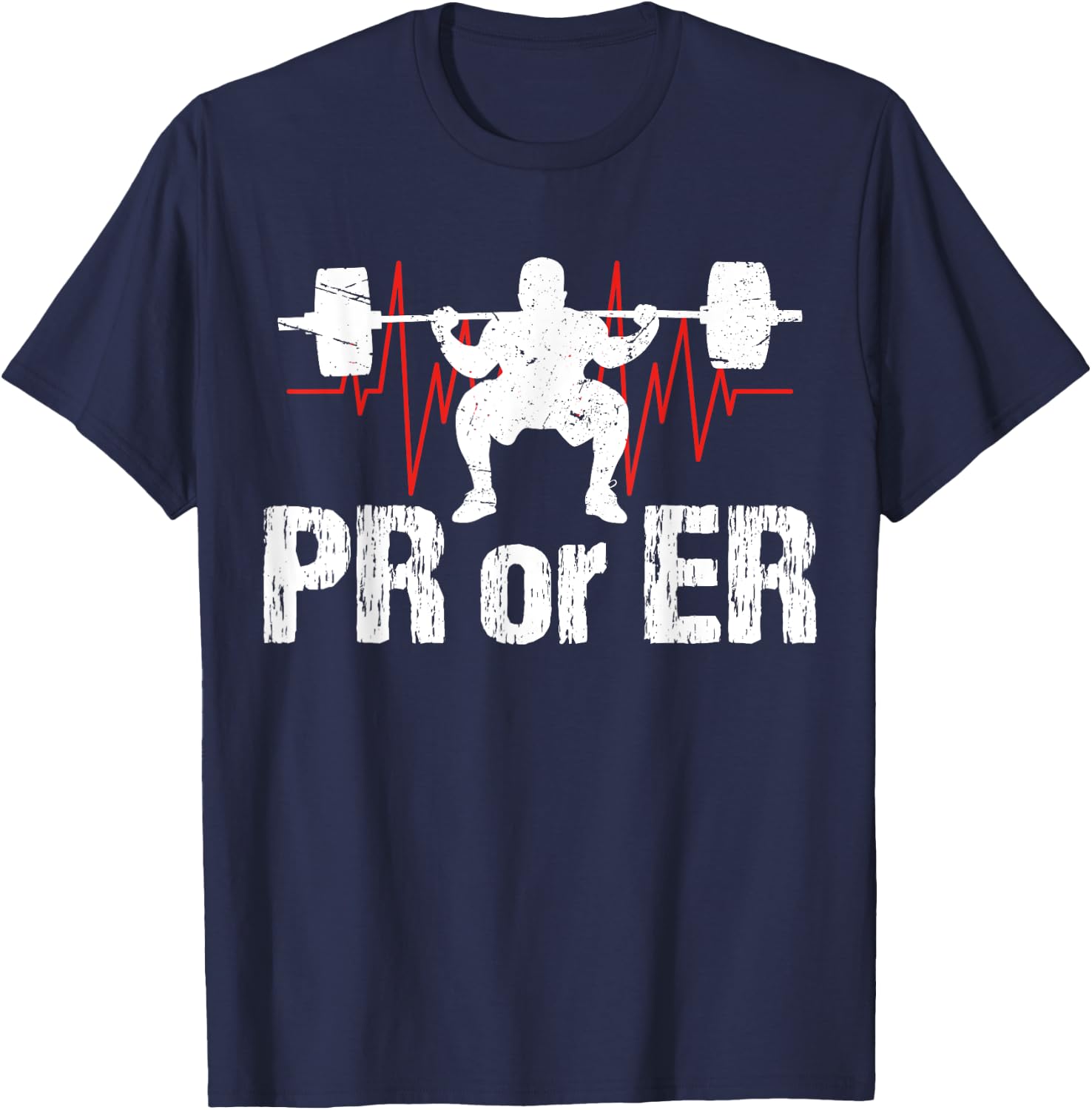 PR Or ER Funny Weightlifting Bodybuilding Apparel Vintage T-Shirt - T-Shirt | Navy