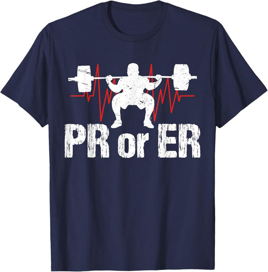 PR Or ER Funny Weightlifting Bodybuilding Apparel Vintage T-Shirt - T-Shirt | Navy