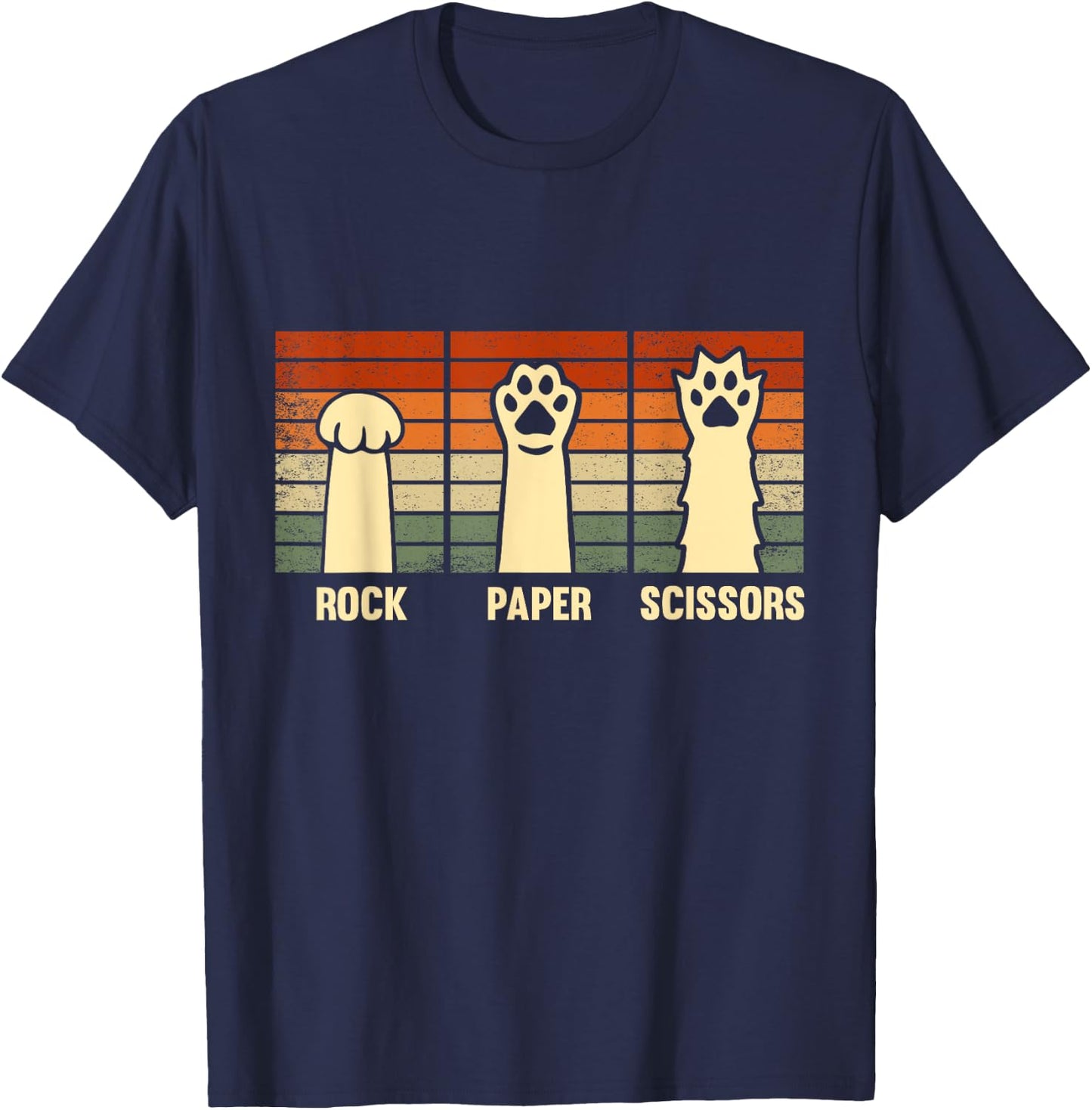 Rock Paper Scissors Hand Game Cute Paw Funny Cat Kids T-Shirt - T-Shirt | Navy