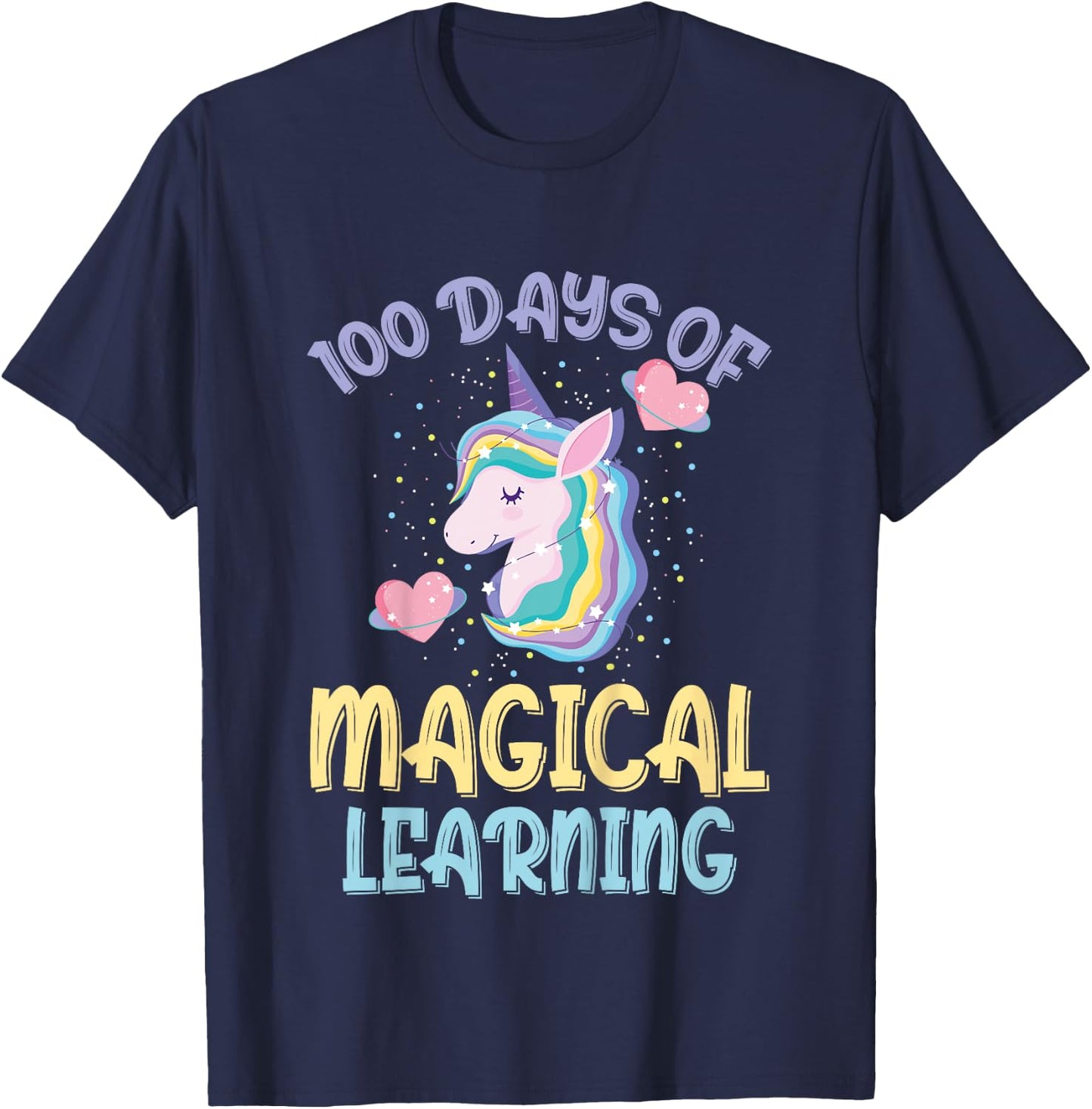 100 Days Of Magical Learning 100th Day Of School Unicorn T-Shirt - T-Shirt | Navy