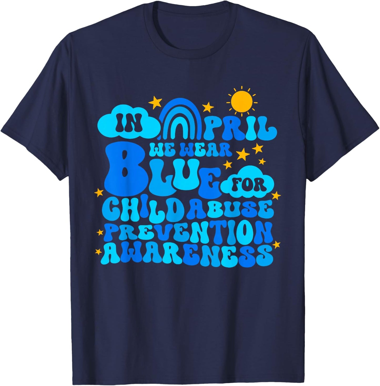 In April We Wear Blue Pinwheel Child Abuse Prevention Month T-Shirt - T-Shirt | Navy