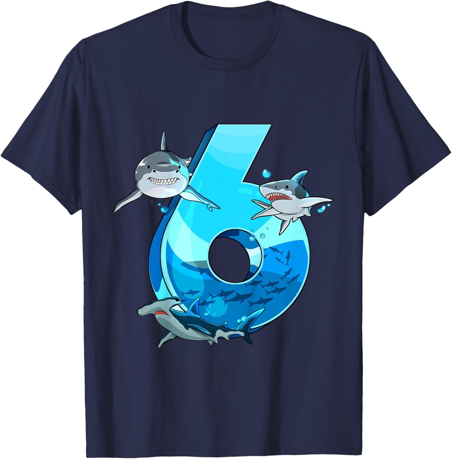 Kids Shark Boy 6 Years Birthday Child Children Birthday T-Shirt - T-Shirt | Navy