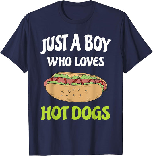 Just A Boy Who Loves Hot Dogs Funny Hot Dog Design Toddler T-Shirt - T-Shirt | Navy