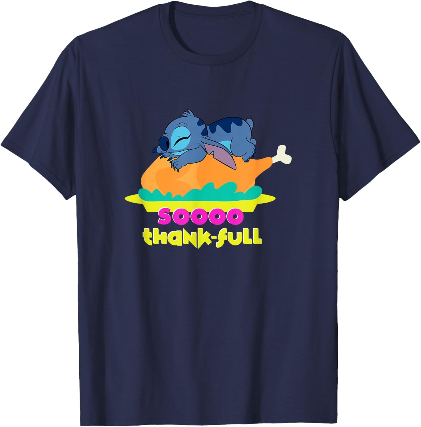 Disney Lilo & Stitch Thanksgiving Soooo Thankful Turkey Nap T-Shirt - T-Shirt | Navy