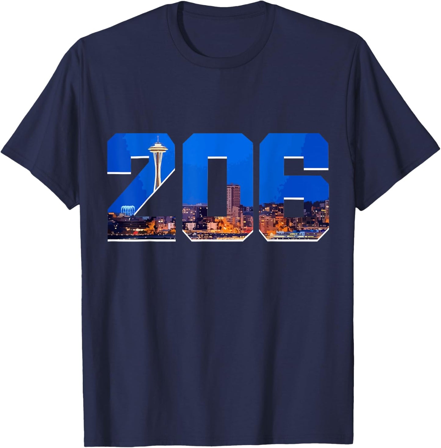 Seattle 206 Area Code Pride Skyline Washington Vintage T-Shirt - T-Shirt | Navy