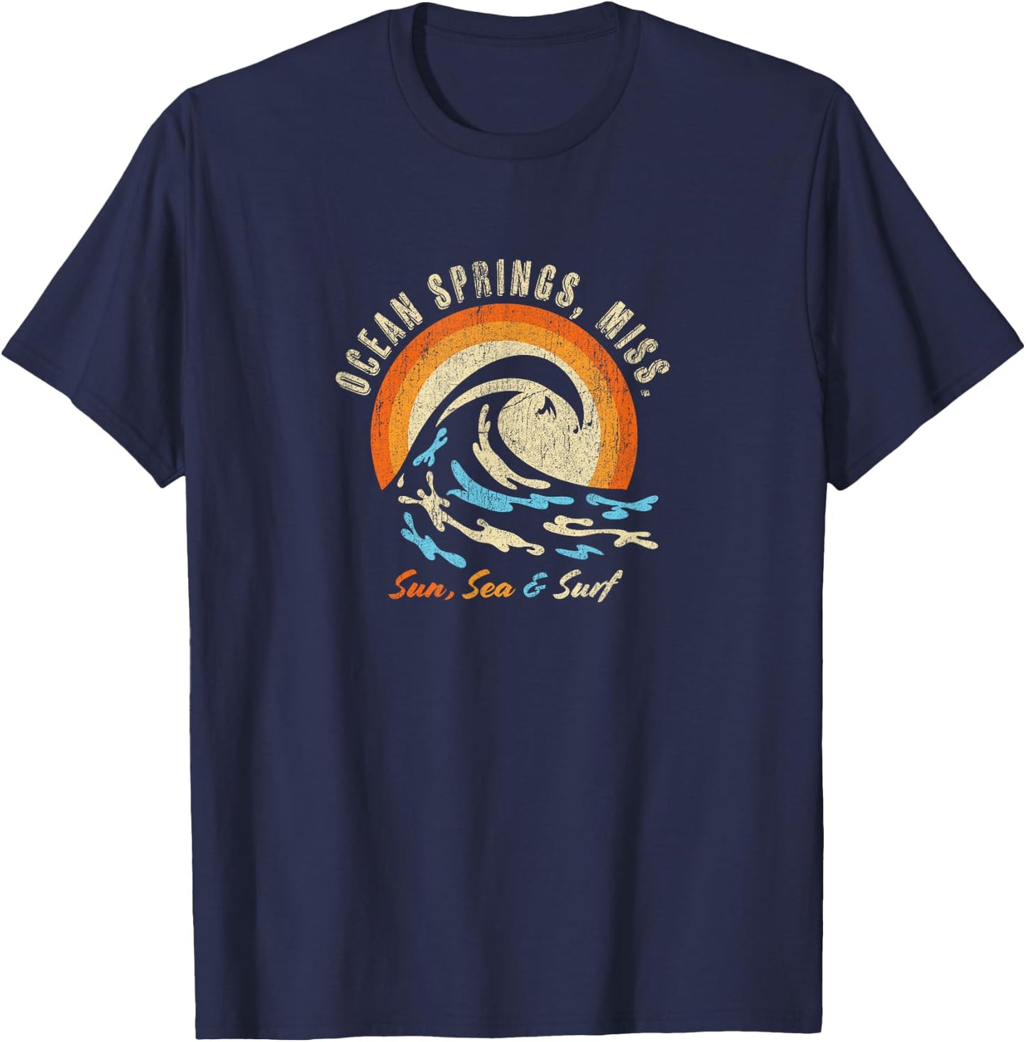 Faded Vintage Ocean Springs Mississippi Vacation Ocean T-Shirt - T-Shirt | Navy