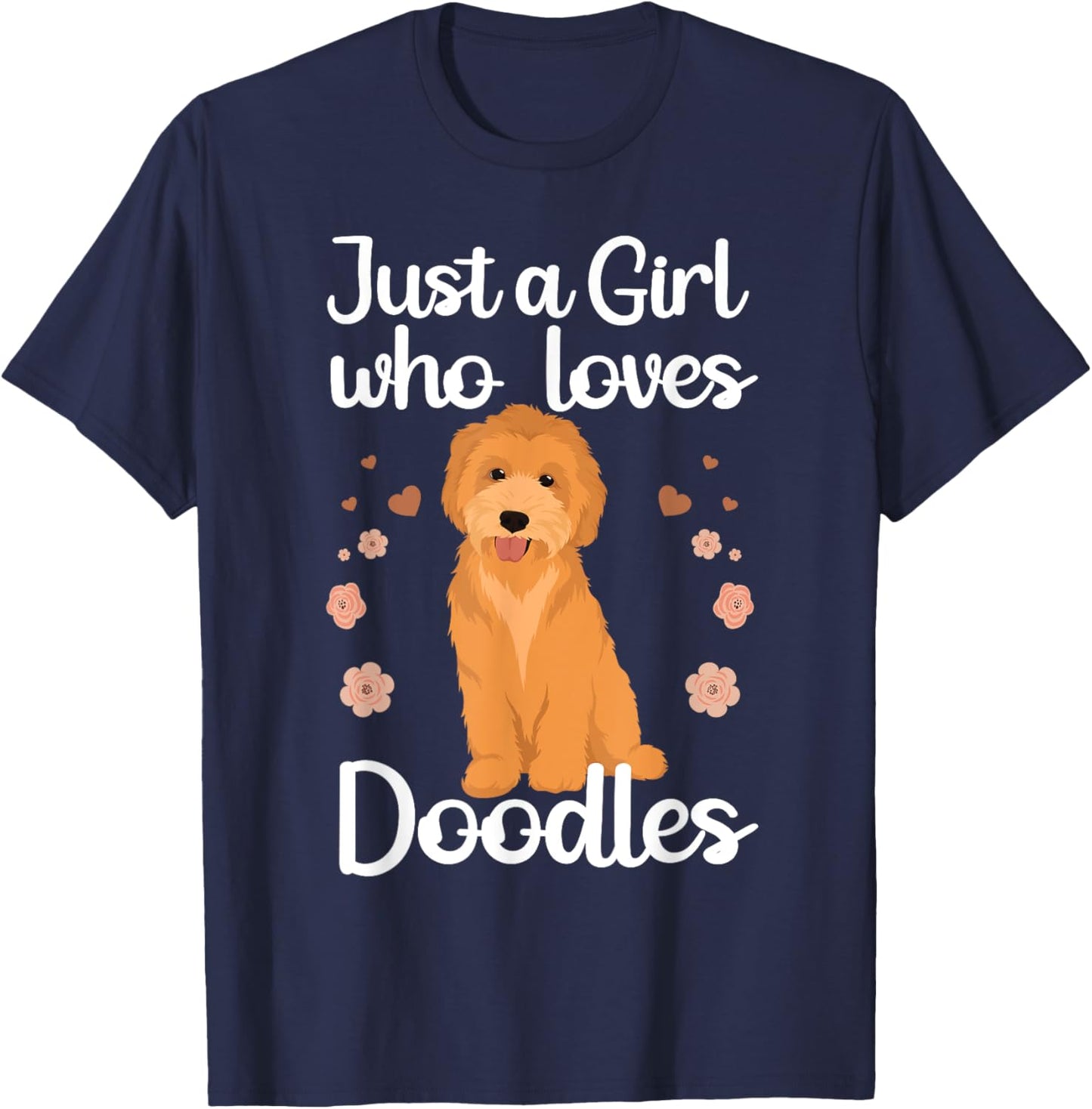 Cute Doodle Art Girls Mom Golden Doodle Dog Lovers T-Shirt - T-Shirt | Navy