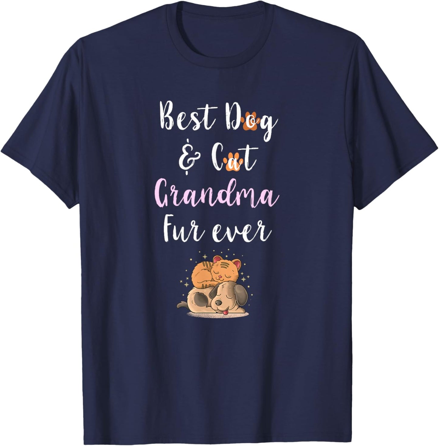 Best Dog & Cat Grandma Fur Ever Funny Fur Kid Granny Saying T-Shirt - T-Shirt | Navy