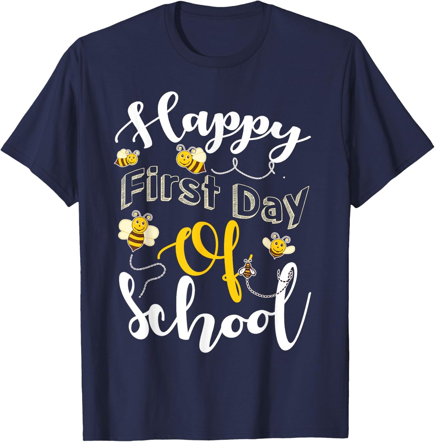 Happy First Day of School Bees Teacher & Kids Back to School T-Shirt - T-Shirt | Navy