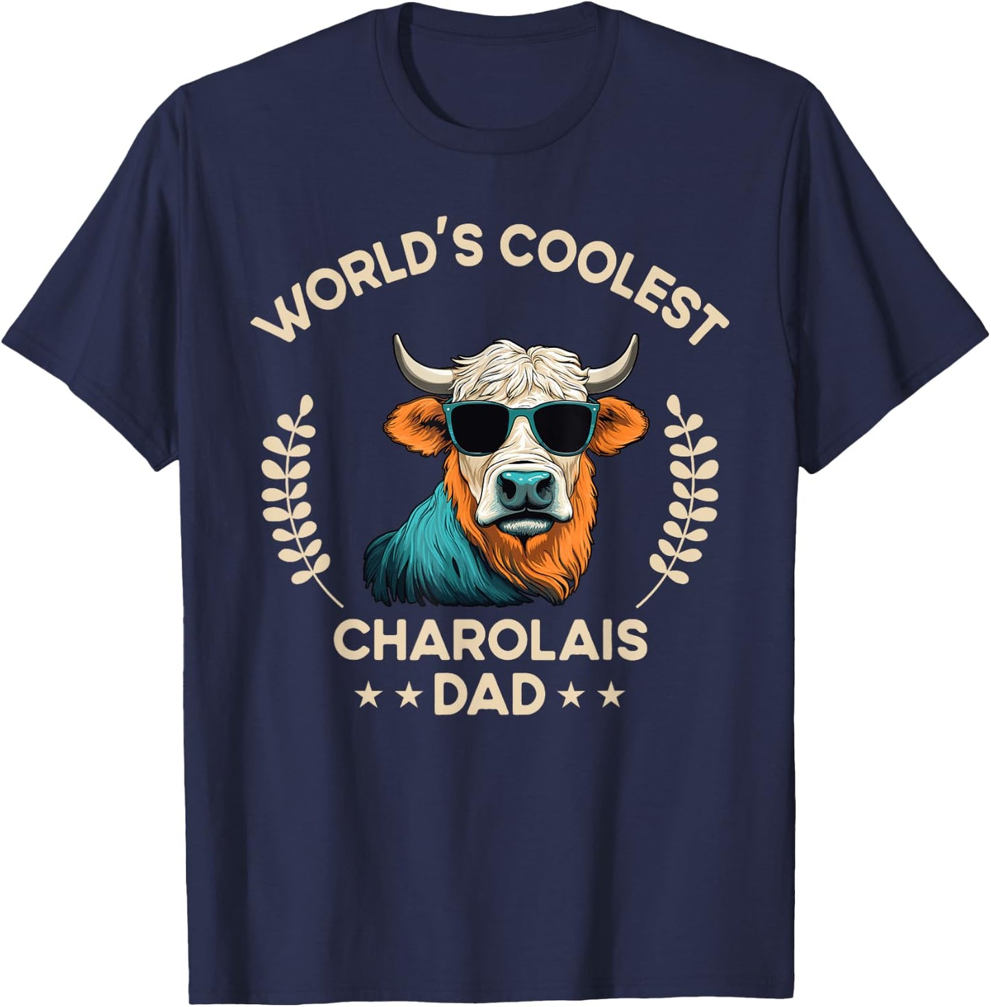 World's Coolest Cow Dad Papa - Men Farmer Charolais T-Shirt - T-Shirt | Navy