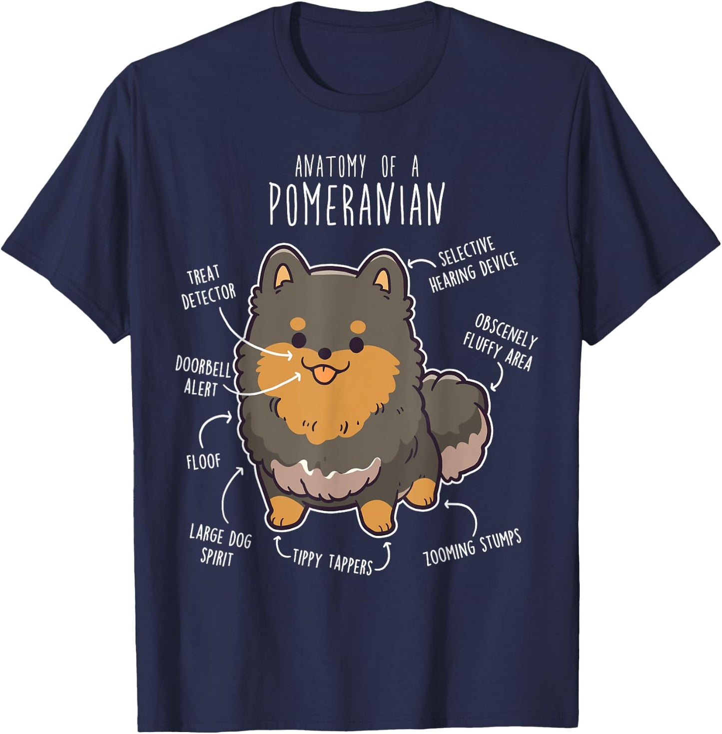 Black and Tan Pomeranian Dog Anatomy, Funny Cute Pet Pom Mom T-Shirt - T-Shirt | Navy