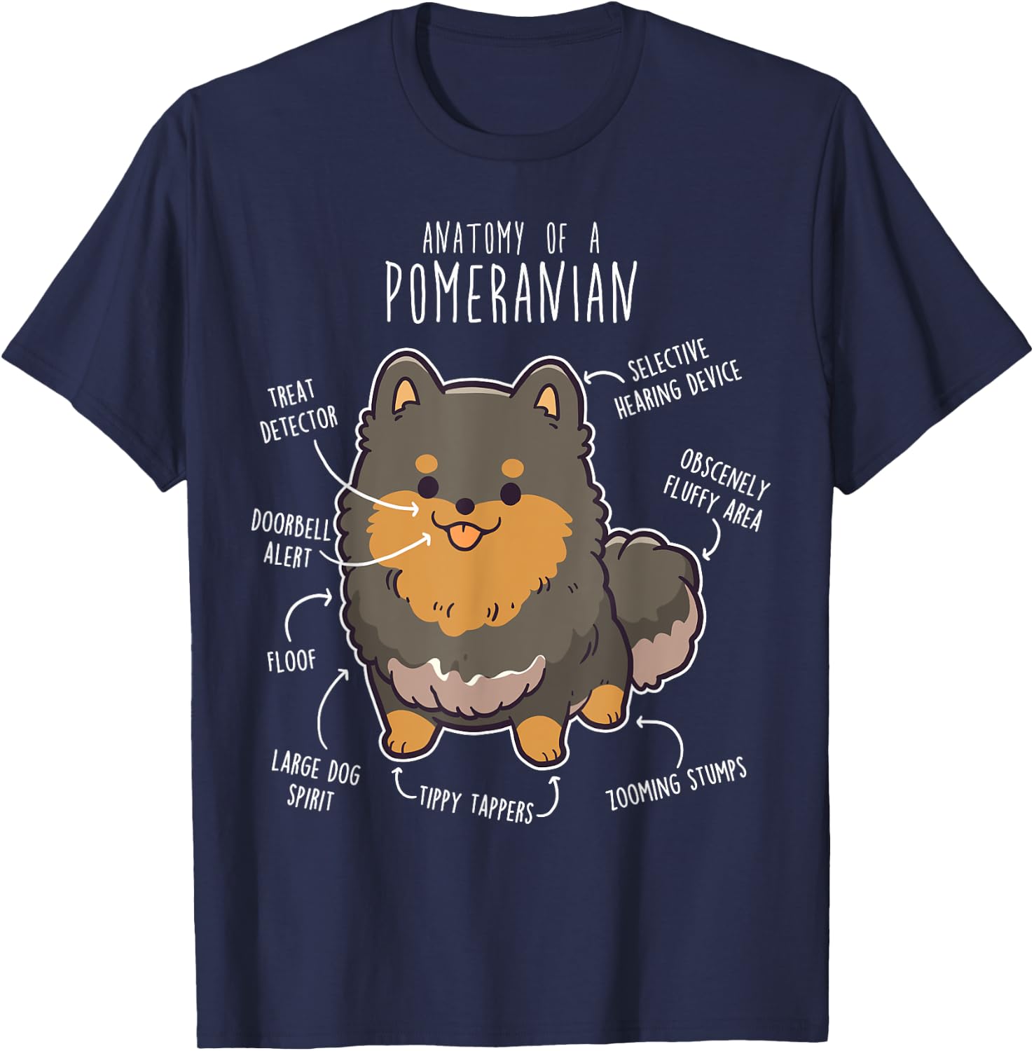 Black and Tan Pomeranian Dog Anatomy, Funny Cute Pet Pom Mom T-Shirt - T-Shirt | Navy
