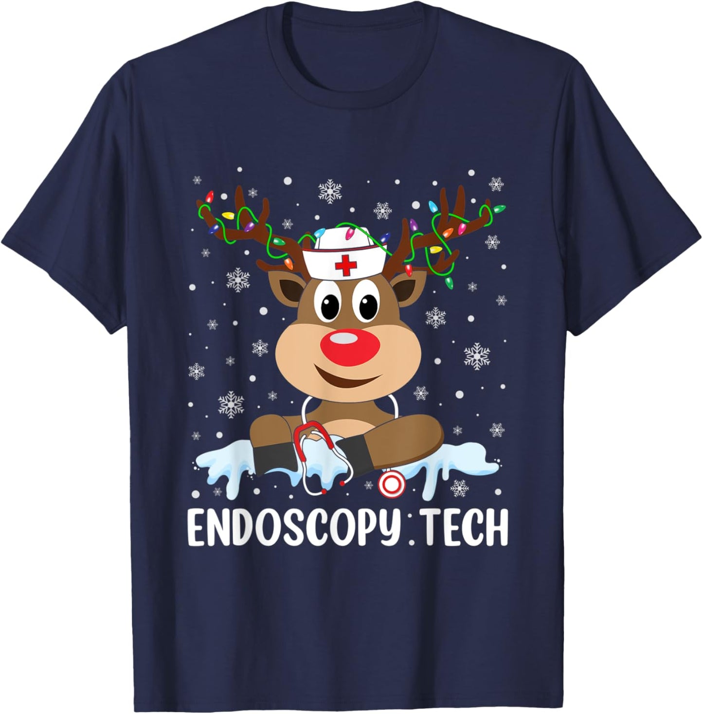 Love Tech Life Reindeer Xmas Endoscopy Tech Christmas Pajama T-Shirt - T-Shirt | Navy