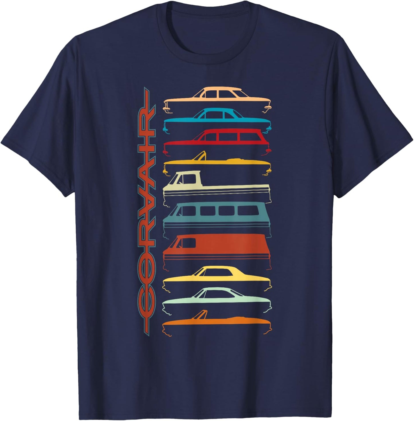 FlatSix Graphics LLc Corvair All Model Sillhouettes - -Adults, Black, Short Sleeve, , Small T-Shirt - T-Shirt | Navy