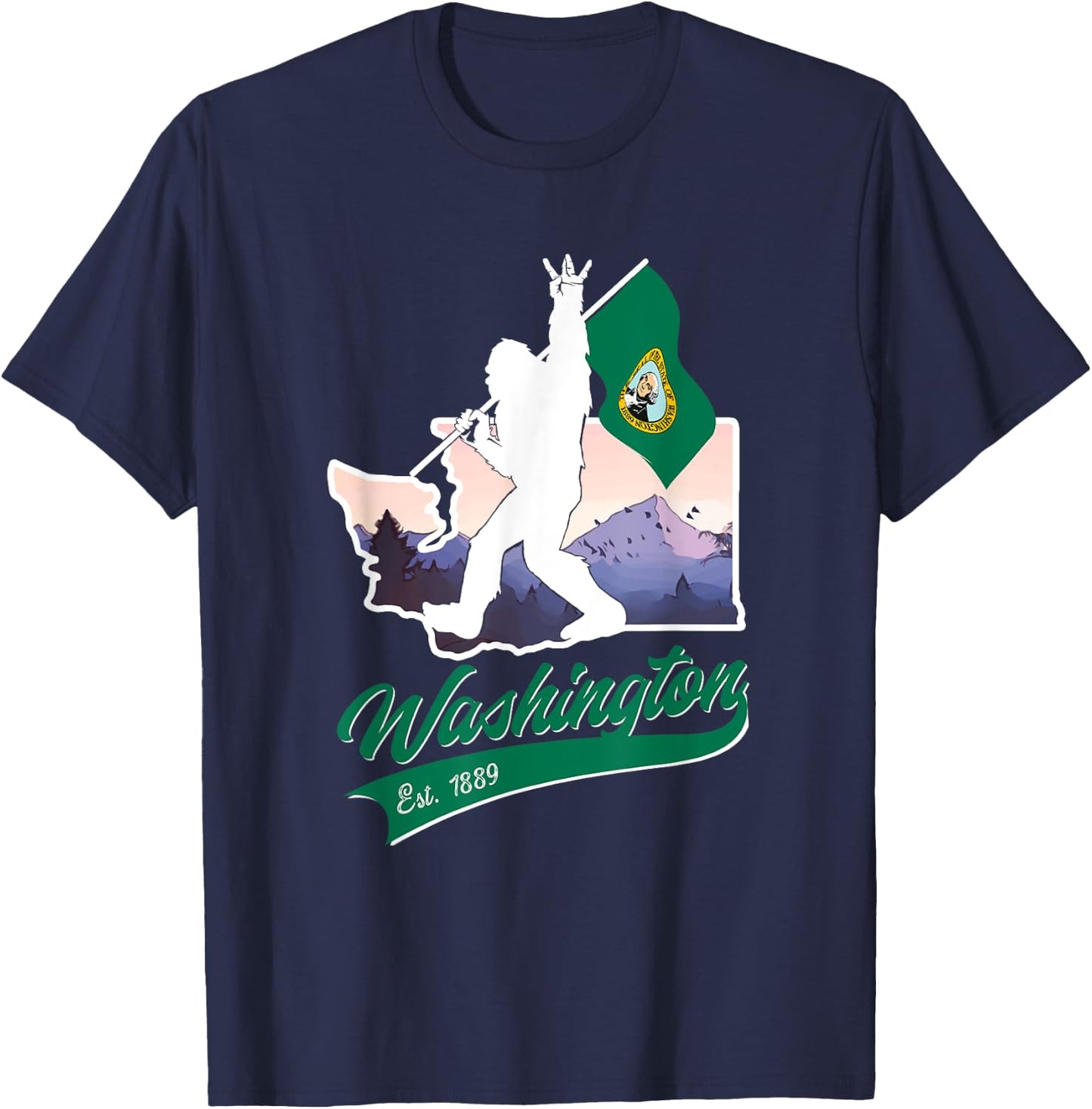 Bigfoot West Coast State of Washington Flag Souvenir T-Shirt - T-Shirt | Navy