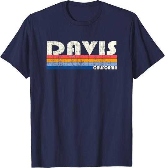 Vintage Retro 70s 80s Style Hometown of Davis, CA T-Shirt - T-Shirt | Navy