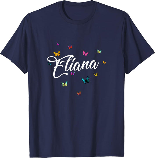 ELIANA - Adorable girl name with colorful Butterlies T-Shirt - T-Shirt | Navy