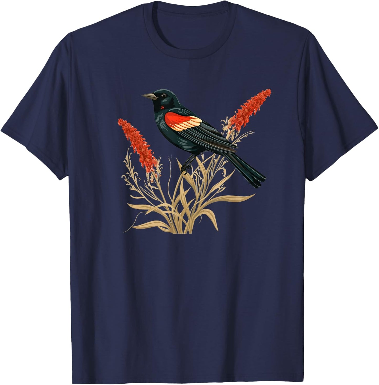 Floral Red-Winged Blackbird Red Winged Blackbird T-Shirt - T-Shirt | Navy