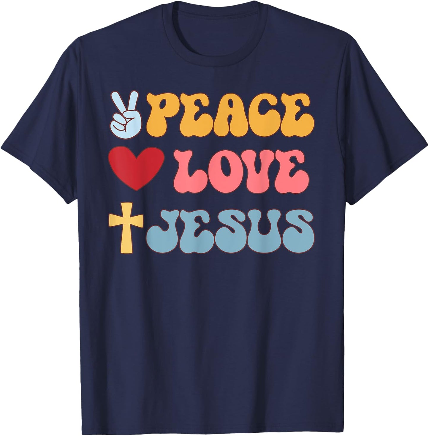 Groovy Peace Love Jesus Christian 70's Hippie T-Shirt - T-Shirt | Navy
