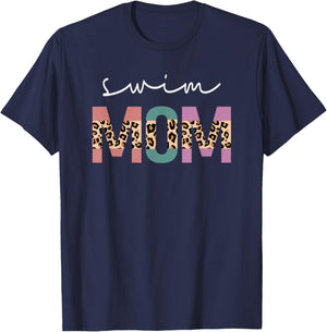 Swim Mom Funny Swimmer Swimming Lover Gift Leopard T-Shirt - T-Shirt | Navy