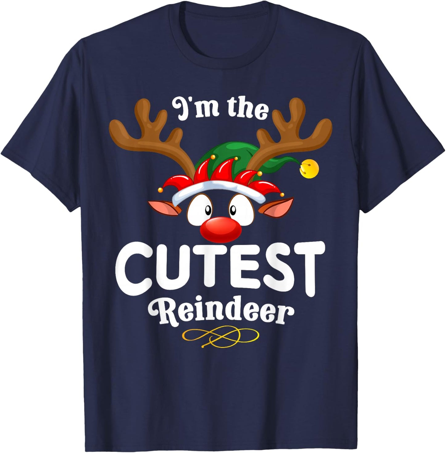 Christmas PJS Cutest XMas Reindeer Matching T-Shirt - T-Shirt | Navy