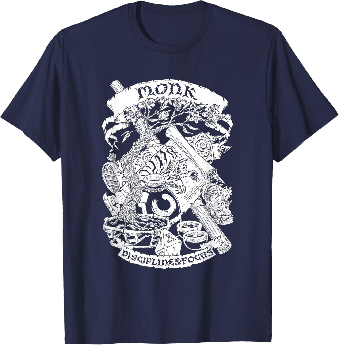 Fantasy Role-Playing Game (RPG) Monk T-Shirt - T-Shirt | Navy