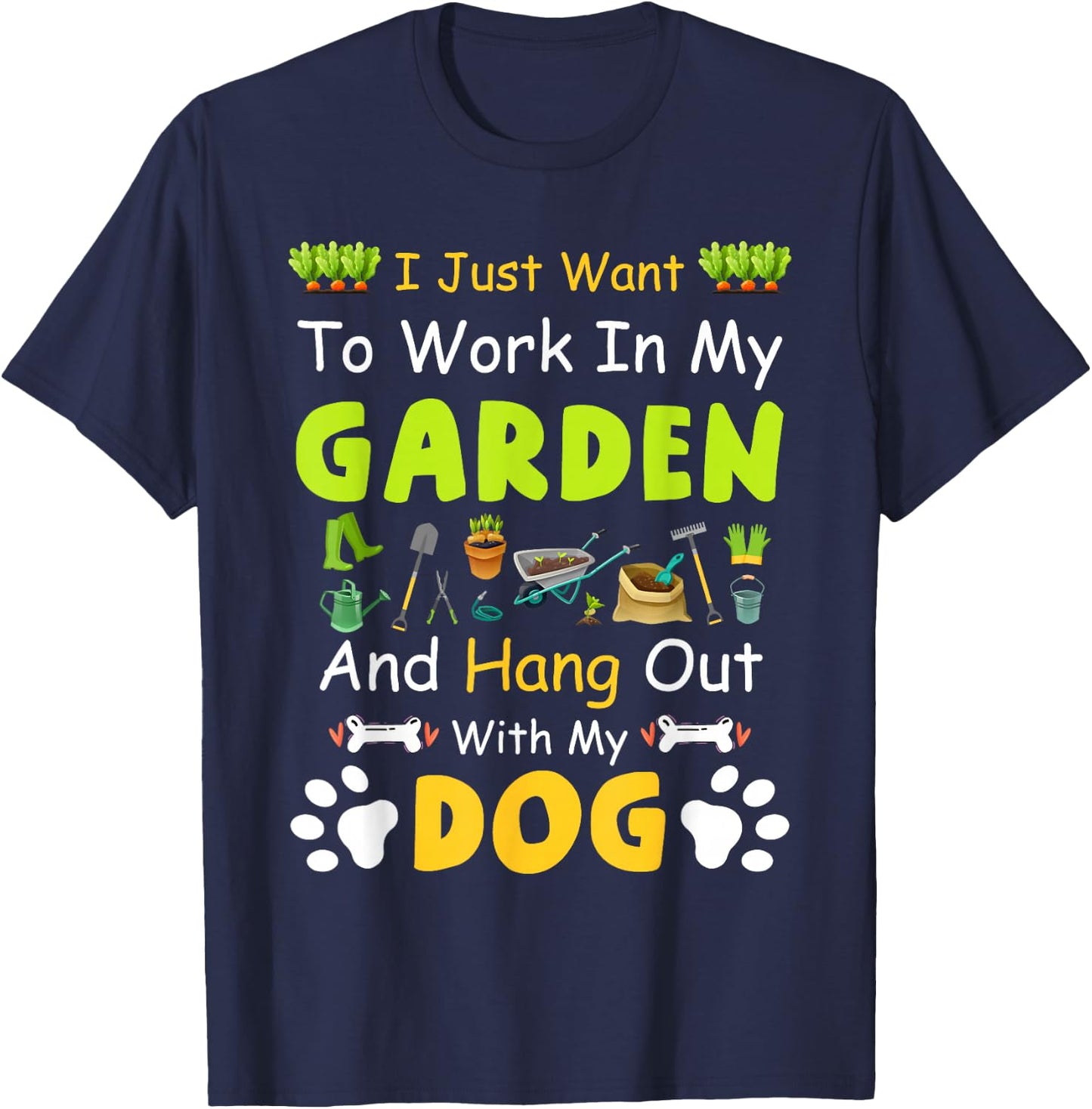 Hang Out With My dog Funny Gardening Dog Lovers - Black, -Adults & Kids, Short Sleeve, Classic Fit, Cotton, Polyester, Small T-Shirt - T-Shirt | Navy