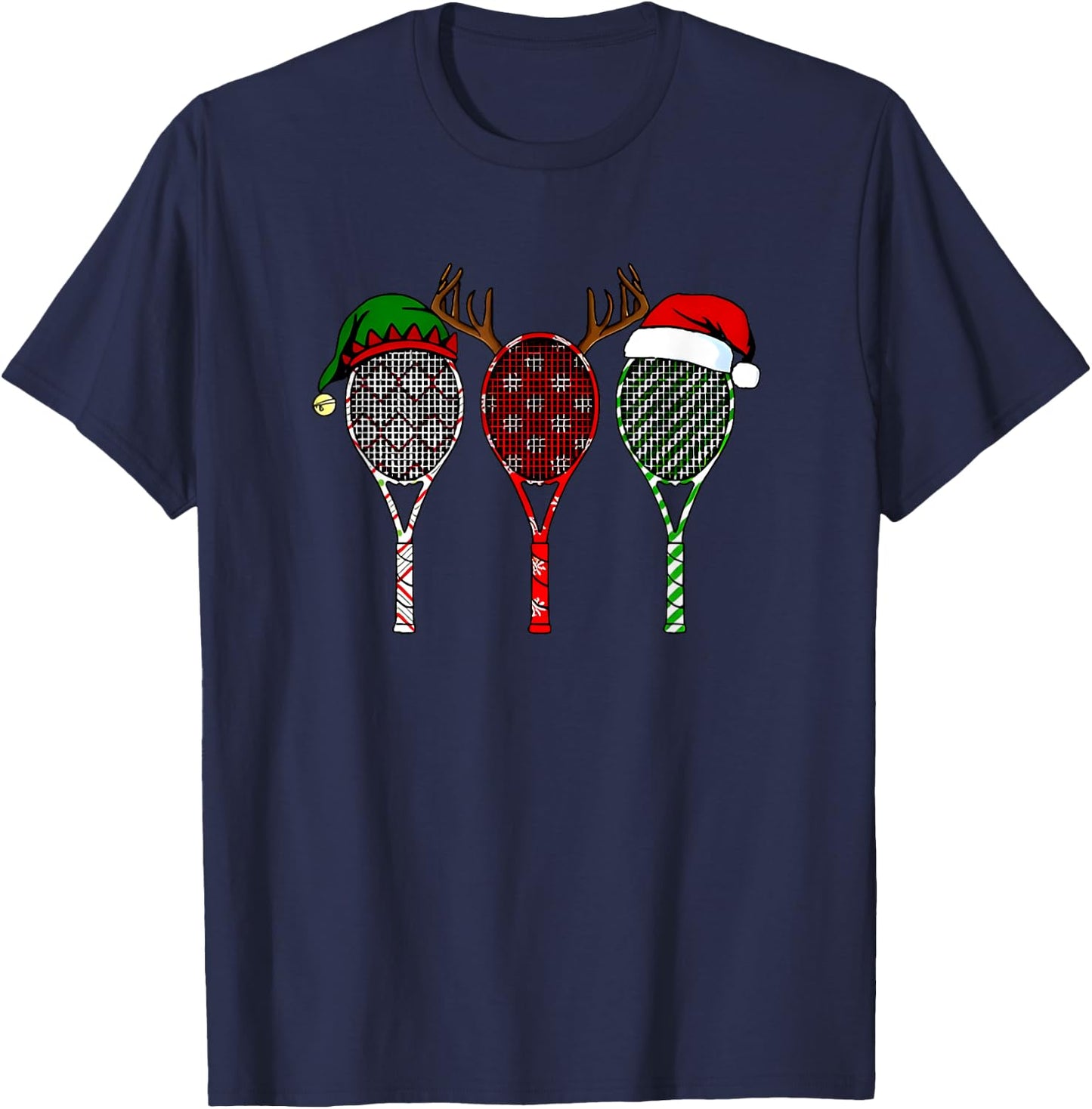 Tennis Merry Chistmas 3 tennis racket christmas T-Shirt - T-Shirt | Navy