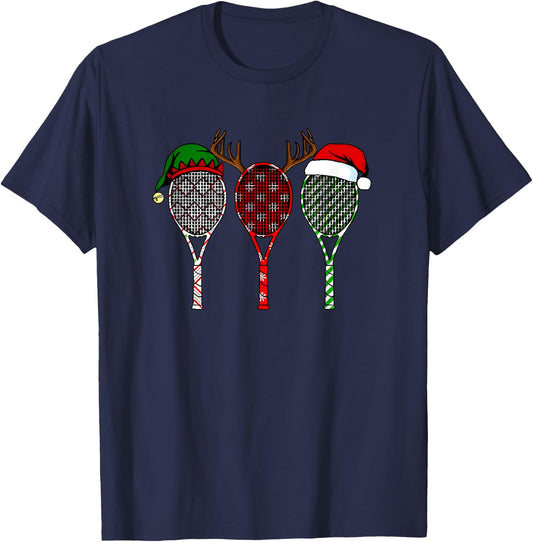 Tennis Merry Chistmas 3 tennis racket christmas T-Shirt - T-Shirt | Navy