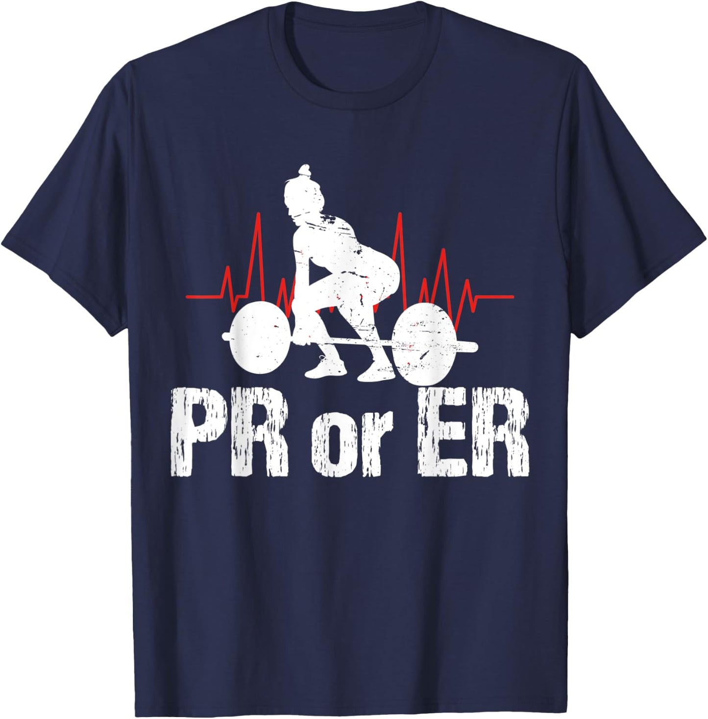 PR Or ER Funny Weightlifting Bodybuilding Apparel Vintage T-Shirt - T-Shirt | Navy