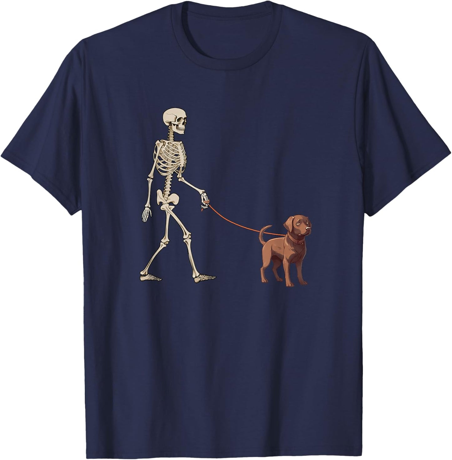 Funny Chocolate Labrador Skeleton Dog Walking Halloween Men Women Kids T-Shirt - T-Shirt | Navy