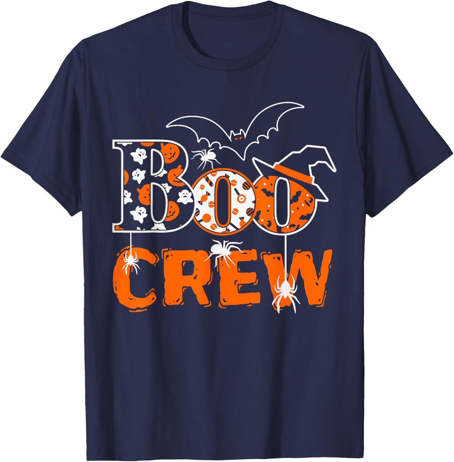 Halloween The Boo Crew - Spooky Spiders and Bats Fun Family T-Shirt - T-Shirt | Navy