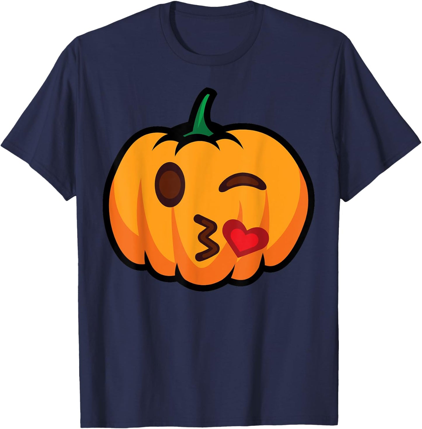 Pumpkin Emoji One Eye Open Wink Blow Kiss Love Funny Costume T-Shirt - T-Shirt | Navy