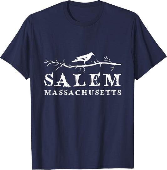 A Crow On Tree Branch Vintage Salem Massachusetts Souvenir T-Shirt - T-Shirt | Navy