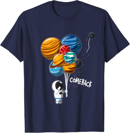 Astronaut Balloon Planets Pluto Outer Space Traveler T-Shirt - T-Shirt | Navy