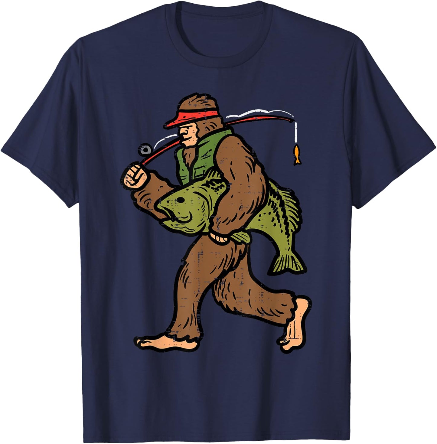 Bigfoot Sasquatch Fishing Funny Fisherman Men Women Kids T-Shirt - T-Shirt | Navy