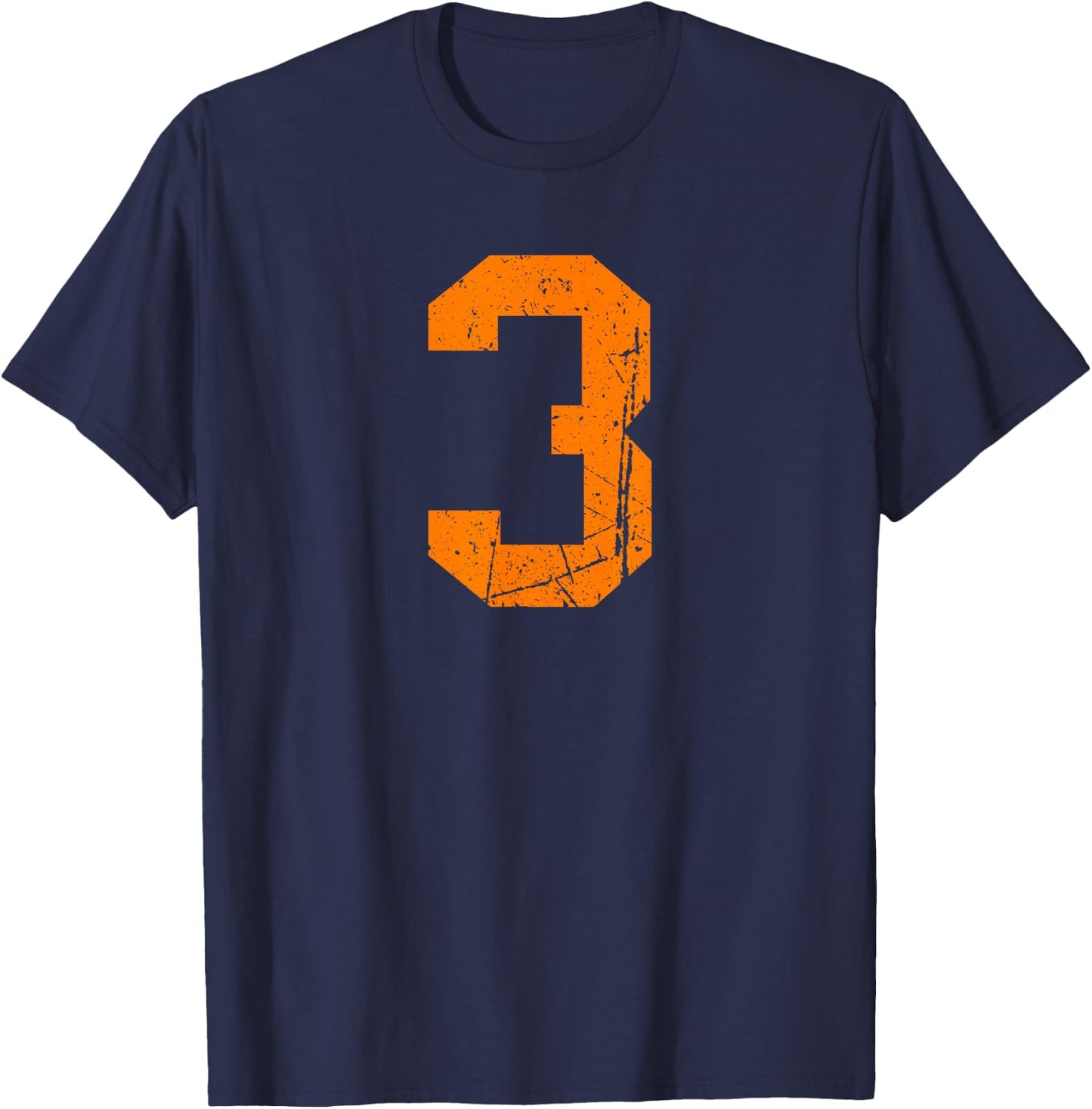 Vintage Orange Sports Team Number #3 T-Shirt - T-Shirt | Navy