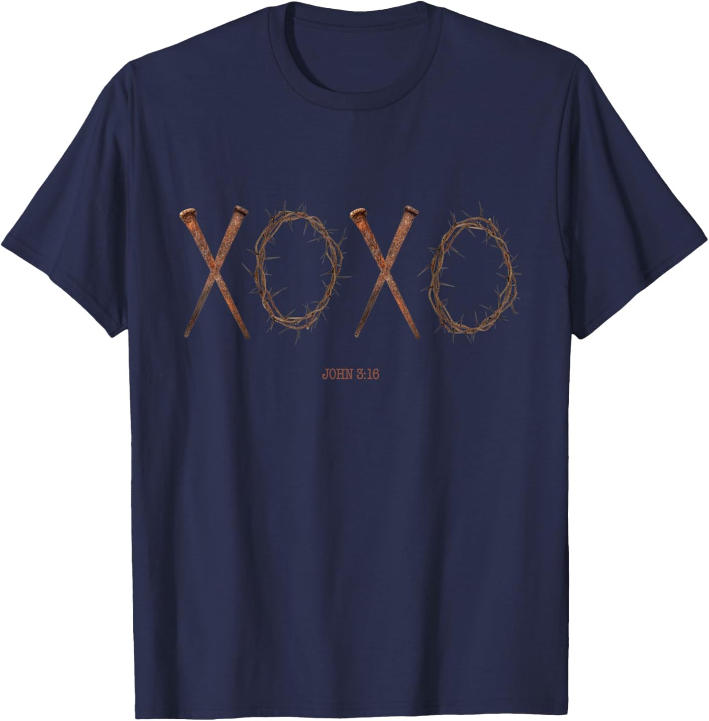 XOXO Christmas Love Words Jesus Nails Crown Easter Valentine T-Shirt - T-Shirt | Navy