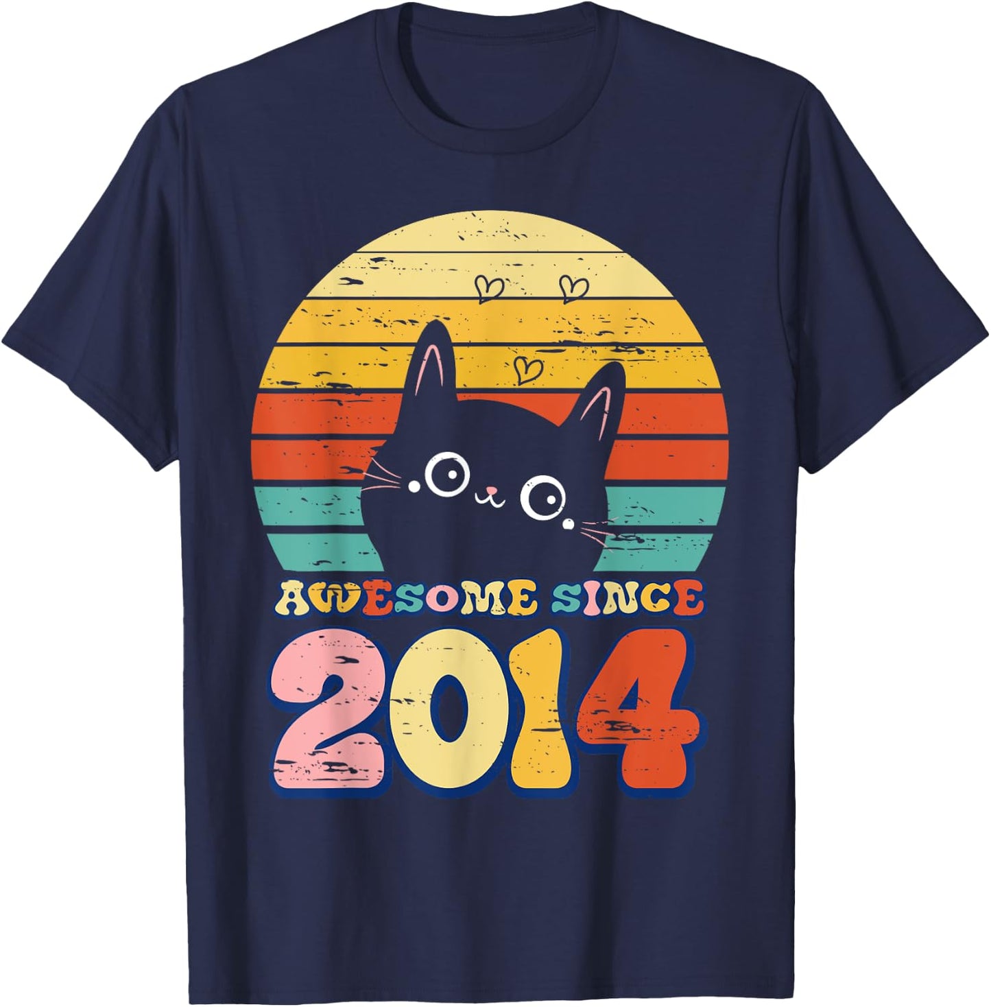 Awesome Since 2014 Cat For Girl Boy Its My 11th Birthday T-Shirt - T-Shirt | Navy