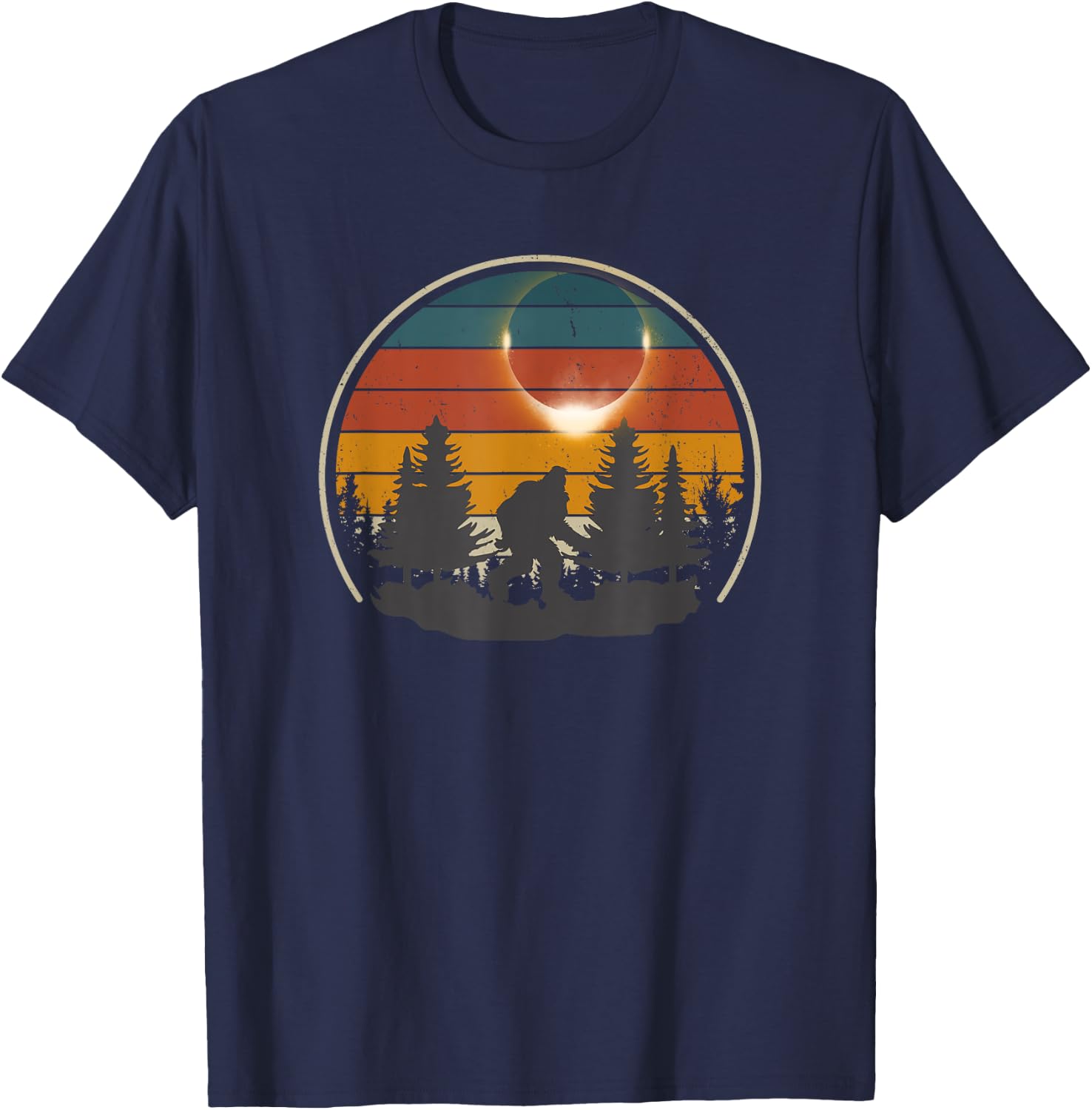 America Totality Retro Bigfoot Total Solar Eclipse 2024 T-Shirt - T-Shirt | Navy