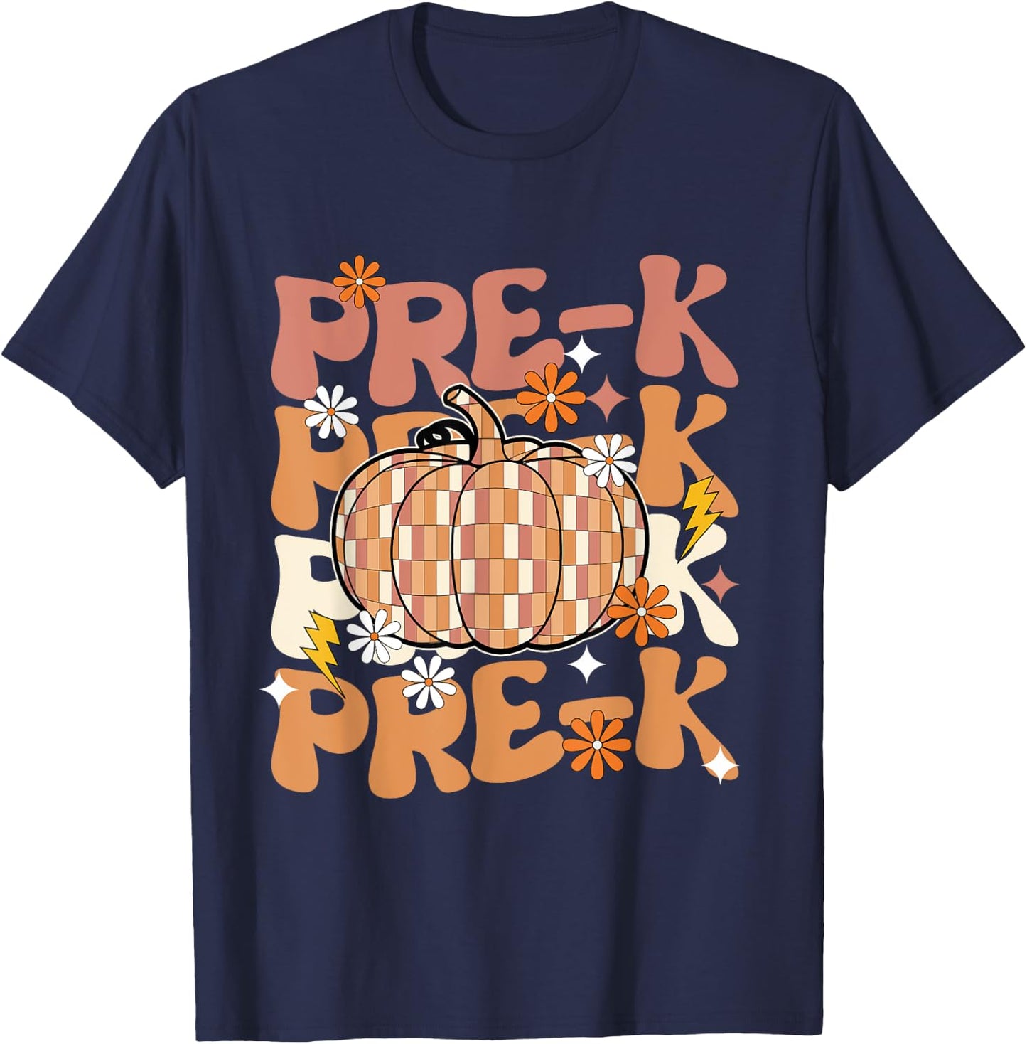 Pre-K Teacher Thanksgiving, Halloween Fall Pumpkin Teacher T-Shirt - T-Shirt | Navy