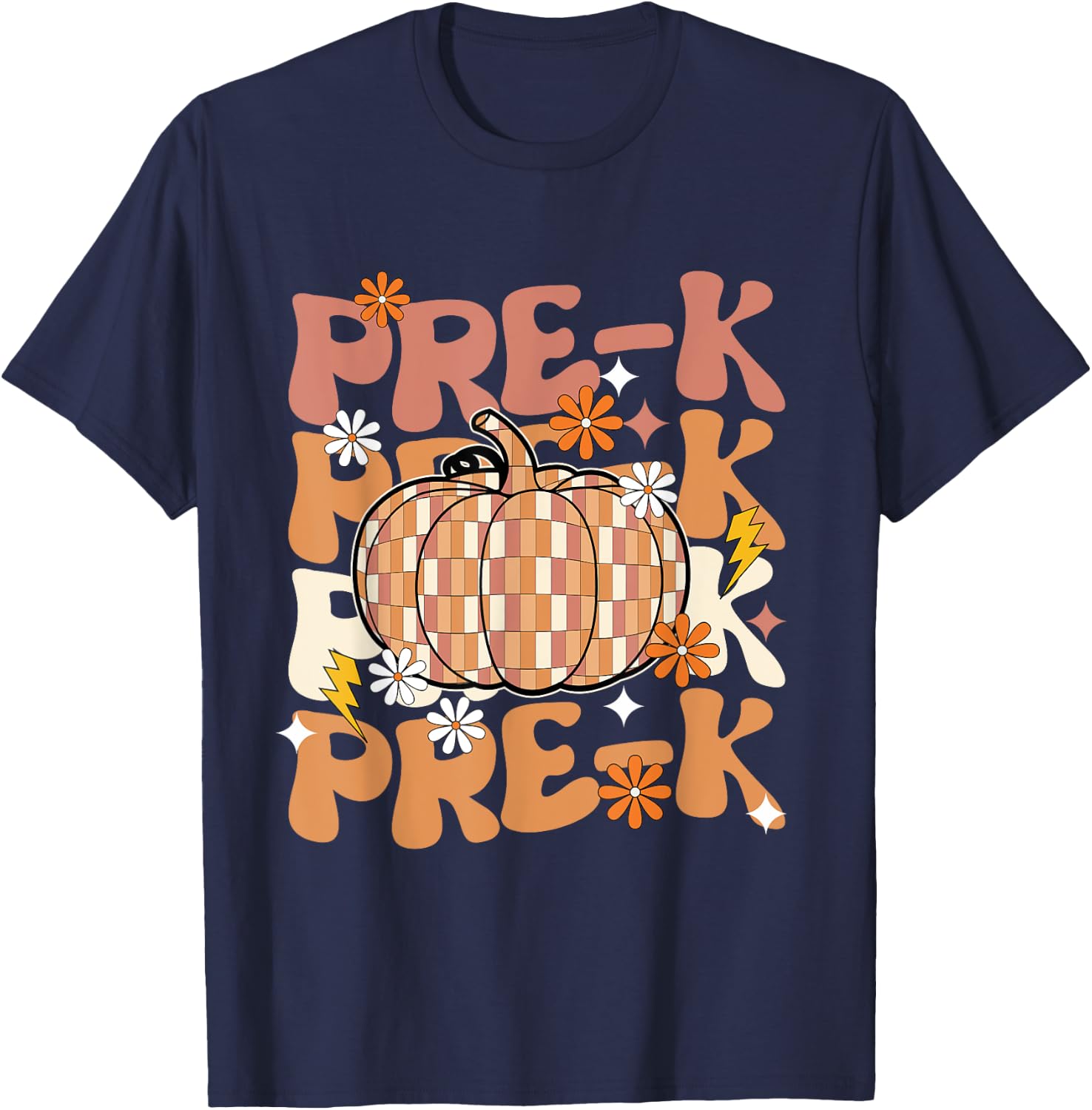 Pre-K Teacher Thanksgiving, Halloween Fall Pumpkin Teacher T-Shirt - T-Shirt | Navy
