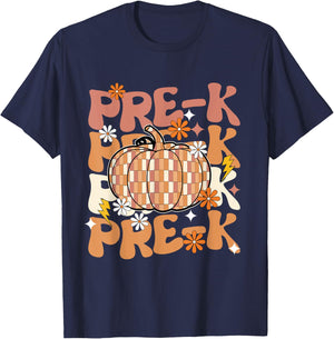 Pre-K Teacher Thanksgiving, Halloween Fall Pumpkin Teacher T-Shirt - T-Shirt | Navy