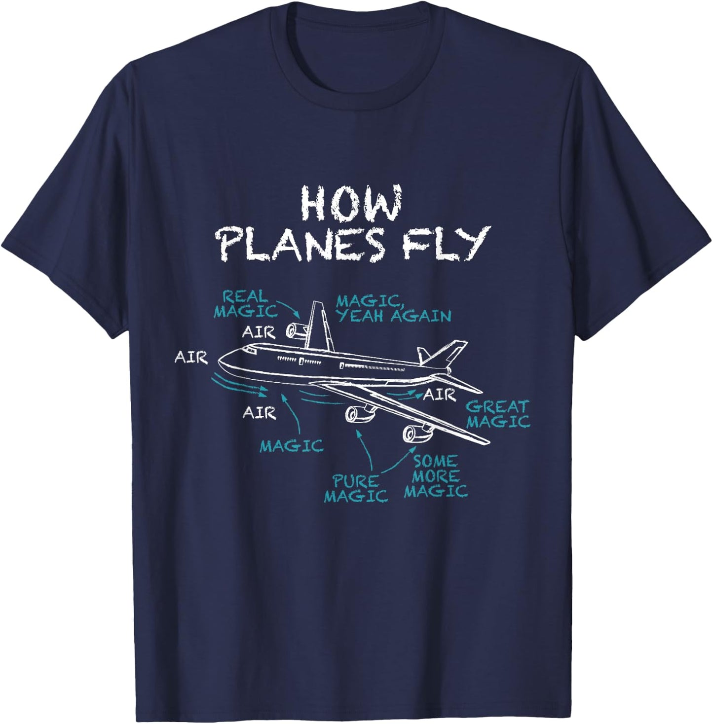 How Planes Fly Funny Pilot Aerospace Engineer Aviation B747 T-Shirt - T-Shirt | Navy