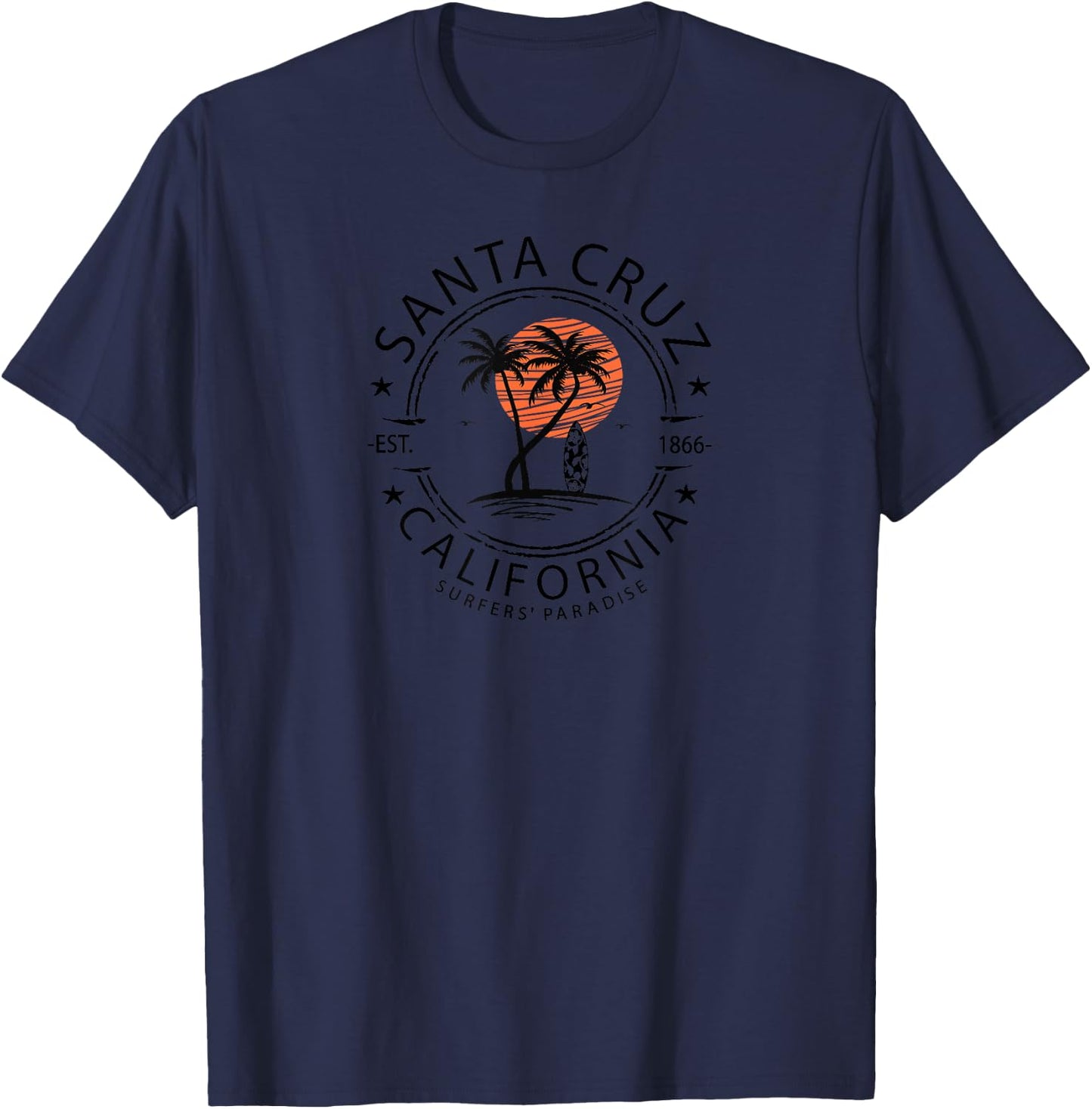 Retro Santa Cruz California Beach T-Shirt - T-Shirt | Navy