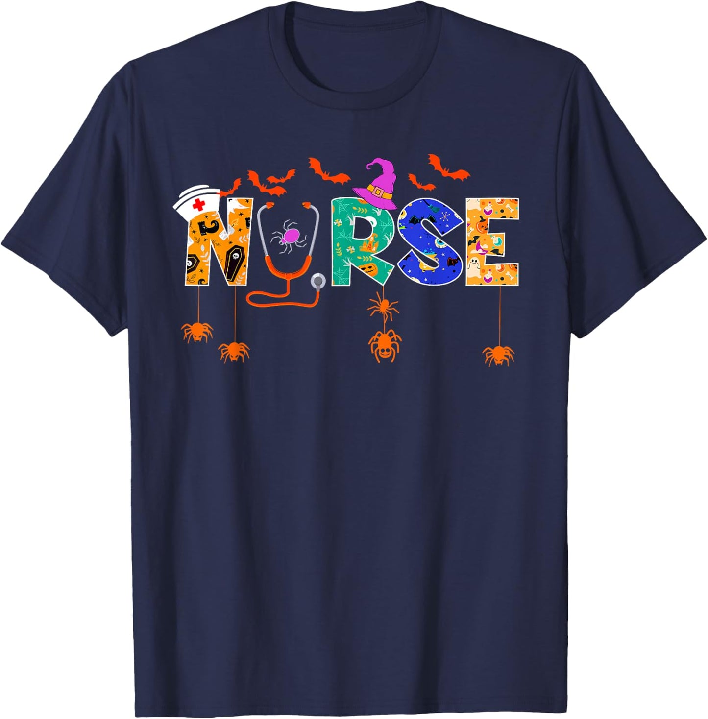 Nurse Halloween Gifts Spooky Nursing Halloween T-Shirt - T-Shirt | Navy